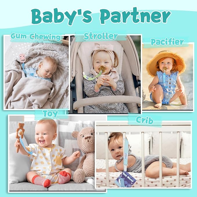 babygoal Neutral Grey Pacifier Clips, 6 Pack Binky Paci Holder Clip Leashes Fits for Most Baby Pacifiers and Binkies