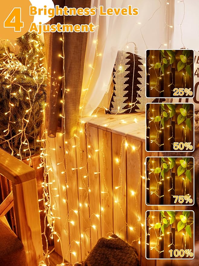 Guhope Christmas String Lights 1200LED 196FT, 8 Modes Dimmable Fairy Lights with Remote and Timer, Waterproof Christmas Lights for Festive Decoration Indoor Wedding Party Holiday (Warm White)