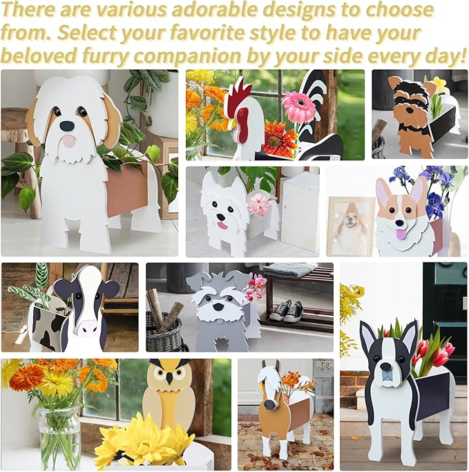 Western Highlands Dog Planter, Cute Animal Shape Flower Planters, Plant Pots for Indoor/Outdoor Garden Decor, Unique Gifts/Souvenirs for Pet Lovers (White)