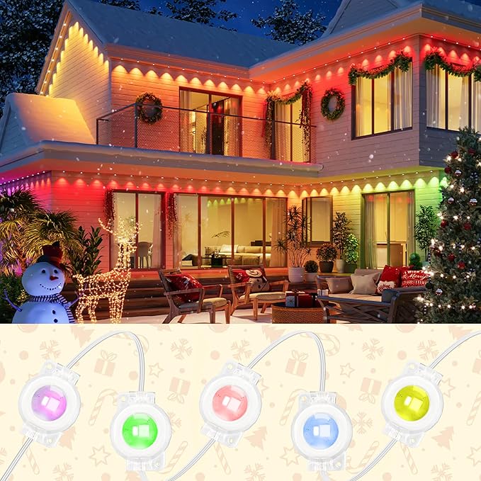 Permanent Outdoor Lights, 63.6ft with 36 RGBIC LED Light with App Control, Waterproof Permanent Christmas Lights for Outside Roofline Decor, Garden Decor, House,Party, Holiday Xmas Decoration