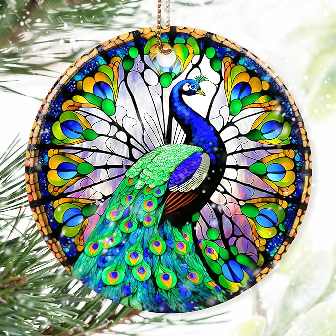 Colorful Ceramic Peacock Christmas Ornament, Peacock Ornaments for Christmas Tree, Holiday Decorations, Christmas Decor, Peacock Lovers, Peacock Gifts, Christmas Ornament Gift Ideas