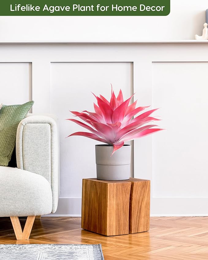 Velener Artificial Agave Plant Set, 28 Inch, Faux Aesthetic Plants for Home Decor, Realistic Fake Red and White Agave Plants Indoor Without Pot, Set of 2