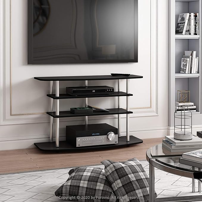 Furinno Frans Turn-N-Tube TV Stand for TV Size up to 43 Inch, 4-Tier, Black Oak