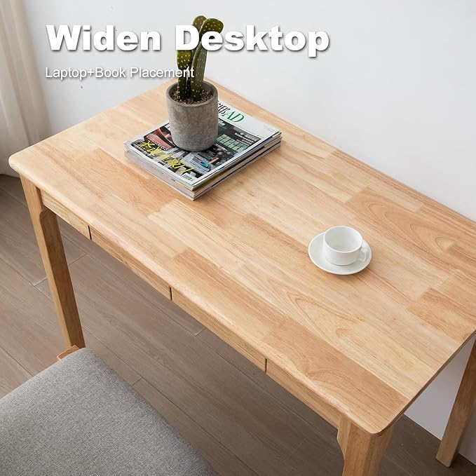 Solid Wood Desk, Gaming Study Home Office Desks for Work, Student PC Desk for Bedroom, Small Computer Desk for Small Spaces, Easy to Assemble (Wood Color, 39inch)