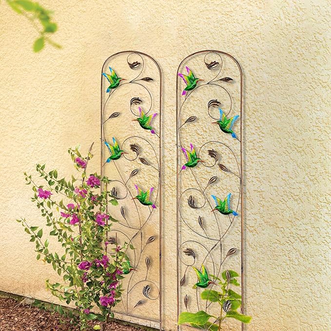 SUNNYPARK Set of 2 Hummingbird Metal Garden Trellis for Climbing Plants, Decorative Vegetables Flowers Vine Trellis for Outdoor Patio 60'' H x 11'' W