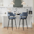 Swivel Bar Stools Set of 2, Counter Height Bar Stools with Ergonomic Full Back, Upholstered Linen Fabric Barstools with Chrome Metal Footrest for Kitchen Island, Dining Room