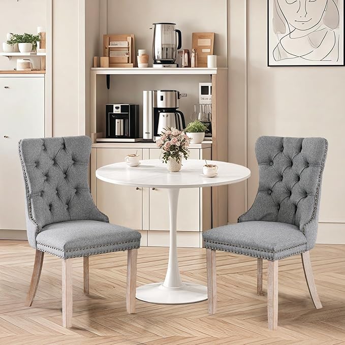 SoarFlash Kitchen Table and Chairs for 2, 24" Dining Table Set for 2 with Linen Upholstered Chairs, 3 Piece Round Kitchen Table Set, Dining Room Table Set for Small Space, Apartment