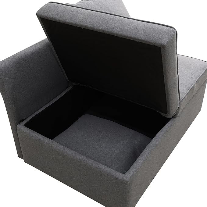 Convertible Ottoman Sofa with Storage, Modern Sackcloth Futon Couch with 2 Pillows Adjustable Backrest, Recliner Folding Loveseat for Living Room, Apartment Dorm, Office,Grey