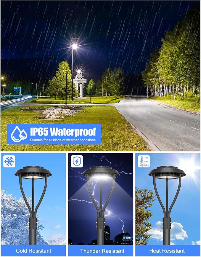 KUKUPPO 150W LED Post Top Light ETL Listed 21000Lm Adjustable 3000K/4000K/5000K, Adjustable Wattage 150W/120W/90W Outdoor Pole Light Fixture with Photocell IP65 Waterproof 100-277V