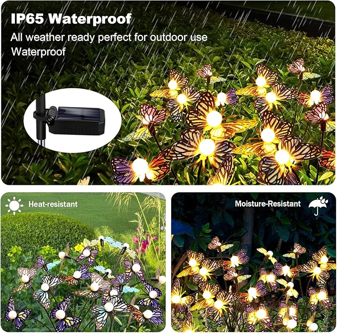 Solar Garden Butterfly Lights, 2 Pack 16 LED Solar Swaying Lights, Swaying in The Wind, Waterproof Firefly Light Outdoor Fairy Light for Garden Patio Yard Pathway Flower Bed Decoration