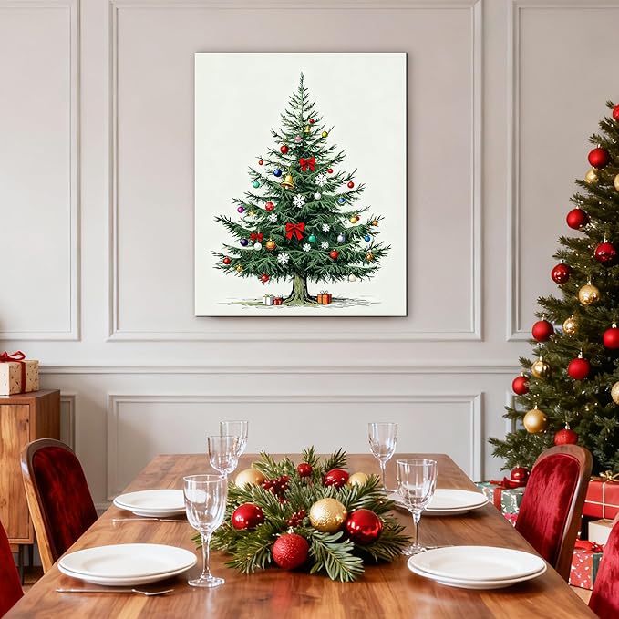 Framed Christmas Pictures Wall Decor,Vintage Pine Tree Prints,Winter Christmas Canvas Wall Art Decoration for Bedroom Bathroom Living Room Rustic Xmas Holiday Gifts (Christmas Tree 8, 11'' X 14'')