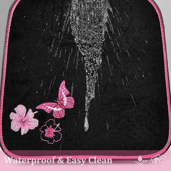 CAR PASS Embroidery Butterfly and Flower Car Floor Mats, Pink Car Floor Mats Universal Fit 95% Automotive,SUVS,Sedan,Vans,for Cute Women,Girly,Set of 4 (Black with Pink)