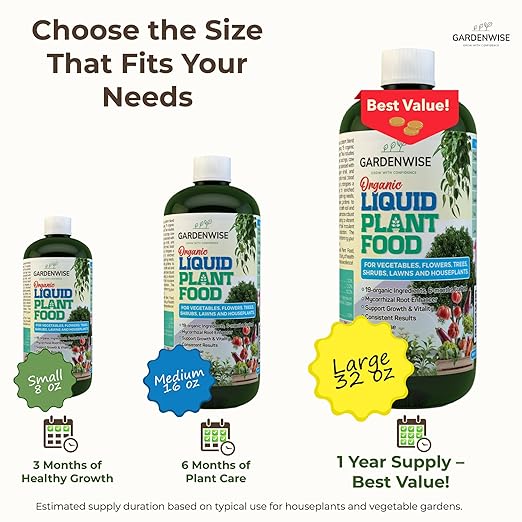 Organic Liquid Plant Food for Indoor Houseplants – All Purpose Fertilizer for Potted Plants, Vegetables, Succulents, Orchids, Roses – Miracle Growth with Mycorrhizae (32 oz)