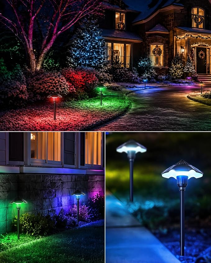 HIBOITEC 8-Pack RGBW Low Voltage Pathway Lights 3W 12-24V LED Landscape Lighting Outdoor Color Changing Landscape Lights Aluminum Waterproof Path Lighting for Walkway Yard Garden