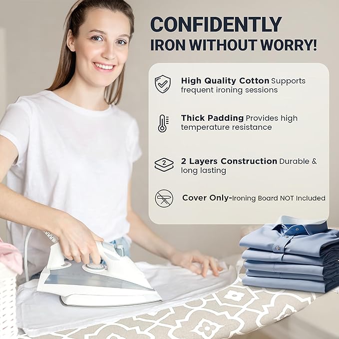 Ironing Board Cover and Pad 15"x54" Extra Thick Natural Cotton, Scorch and