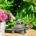 Alpine Corporation ZEN906 Mother and Baby Turtles with Love Butterfly Indoor Outdoor Decorative Garden Statue, 14" Long, Gray