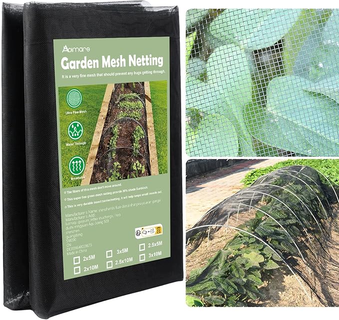 Abimars Thicker Garden Mesh Netting, 6.6’ x 16.5’ Ultra Fine Black Plant Row Covers for Vegetables Plants Fruits Flowers Protection, Nano PPT, Shading Rate 30%
