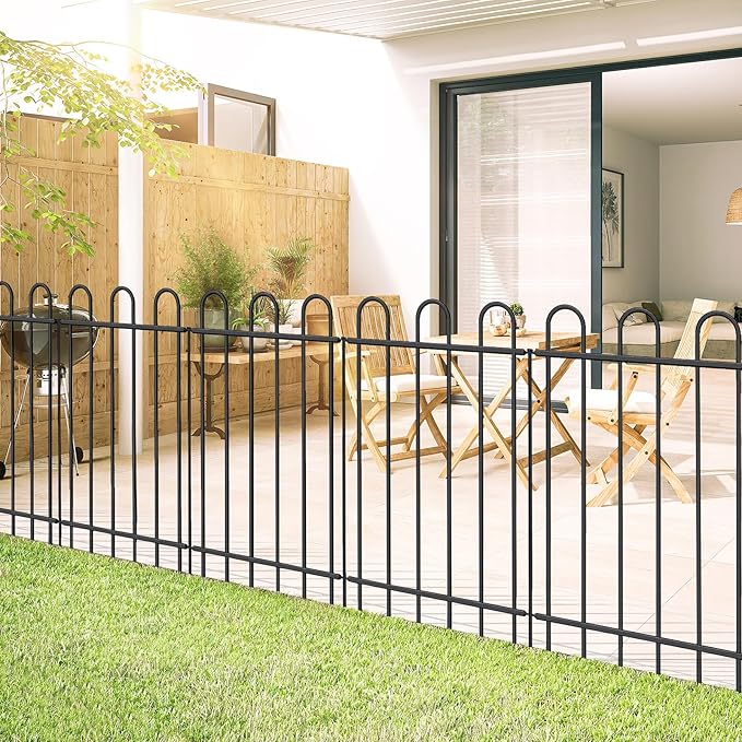 Metal Garden Fence 36 in H x 12 ft L, No dig Garden Border Yard Fencing, Dog Fence Outdoor Temporary Animal Barrier for Flower Bed Lawn and Patio, 6 Panels + 7 Stakes Black