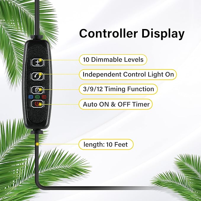 iPower LED Plant Grow Light Strips Full Spectrum with 3 Timing Modes, 10 Dimmable Levels 48 LEDs Per Tubes, Sunlike Grow Lamp for Hydroponics Succulent,Red & Blue