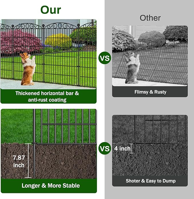 Decorative Garden Fence 6 Panel - 42in H x 12.78ft L, No Dig Rustproof Metal Tall Animal Barrier for Dogs Rabbits, Outdoor Border for Yard, Patio, and Flower Beds
