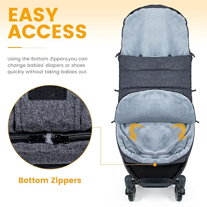 Orzbow Warm Bunting Bag Universal,Stroller Sleeping Bag Cold Weather,Waterproof Toddler Footmuff (Black)