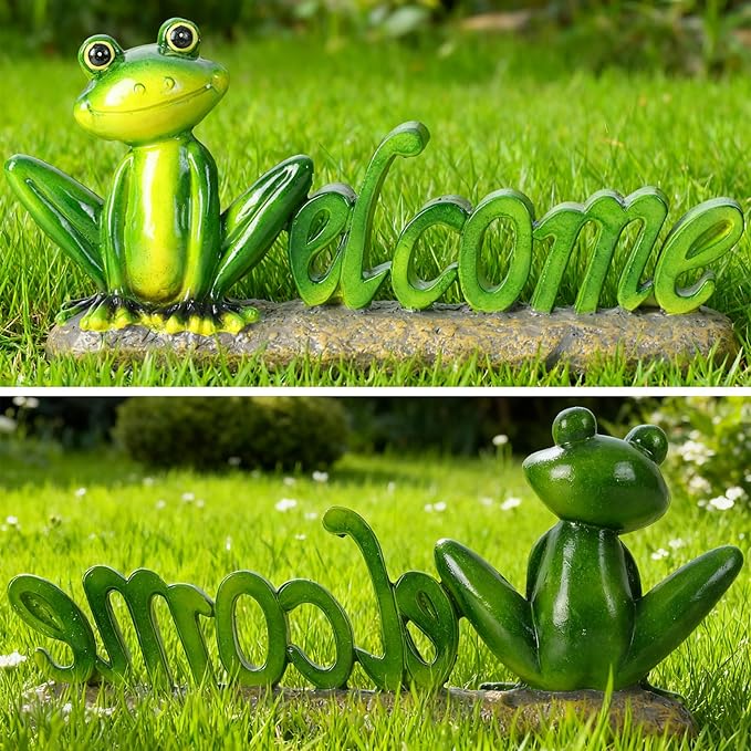Frog Welcome Statue Outdoor,Resin Creative Decoration,Garden Entryway Decor,Cute Personalized Home Front Porch