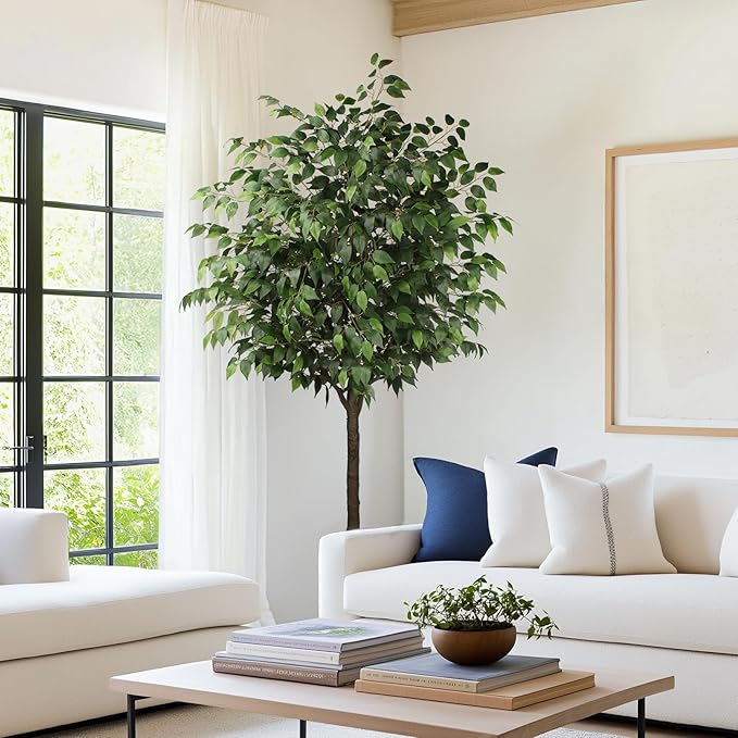 Artificia Ficus Tree 7Ft Tall Silk Ficus Tree with Plastic Pot for Office and Home Decor,Decorative Artificial Plant for Indoors and Outdoors,Fake Ficus Lyrata Plant All Year Round Decoration