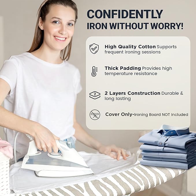 Ironing Board Cover and Pad 18"x54" Extra Thick Natural Cotton, Scorch and