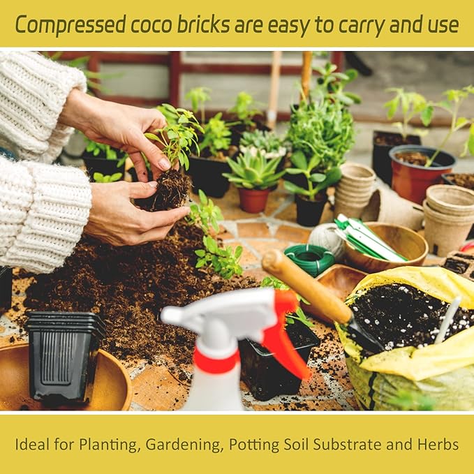 Legigo Pack of 3 Organic Coco Coir Bricks- 100% Natural Compressed Coco Peat Brick Coconut Fiber Substrate with Low EC& pH Balance, Coir Plant Soil Enhance Root Growth for Herbs, Flowers, House Plants