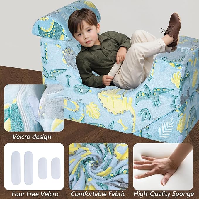 MeMoreCool Foam Climbing Toddler Couch, Modular Kids Sofa with Slide & Stair, Convertible Baby Couch for Playroom, Sectional Furniture for Crawling, Climbing, and Kids’ Play