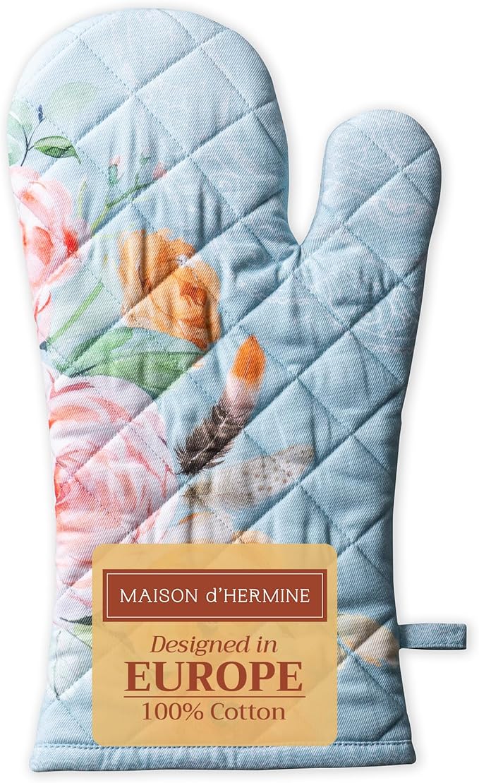 Maison d' Hermine Oven Gloves 100% Cotton Oven Mitt 7" x 13" with Loop Heat Resistant, BBQ, Cooking Gloves, Baking, Grilling, Kitchen, Handling Hot Pans Spring/Summer (Pack of 1, Ibiza)