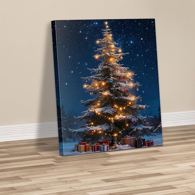 Framed Christmas Pictures Wall Decor,Vintage Pine Tree Prints,Winter Christmas Canvas Wall Art Decoration for Bedroom Bathroom Living Room Rustic Xmas Holiday Gifts (Christmas Tree 13, 16'' X 24'')