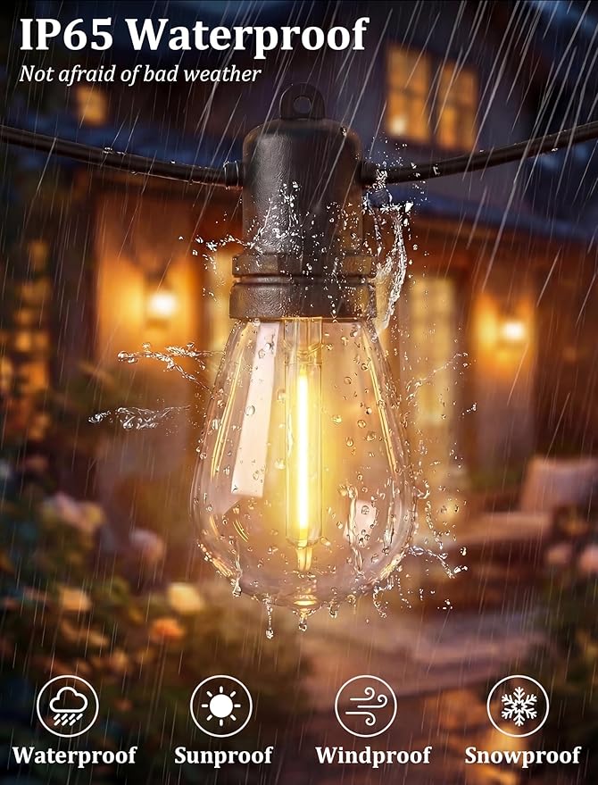 S14 Patio String Lights, 30FT Outdoor Patio String Light with 11 Clear LED Bulbs (1 Spare), UL Certified Waterproof Hanging Lights for Outdoor & Indoor - Commercial Grade Black Wire