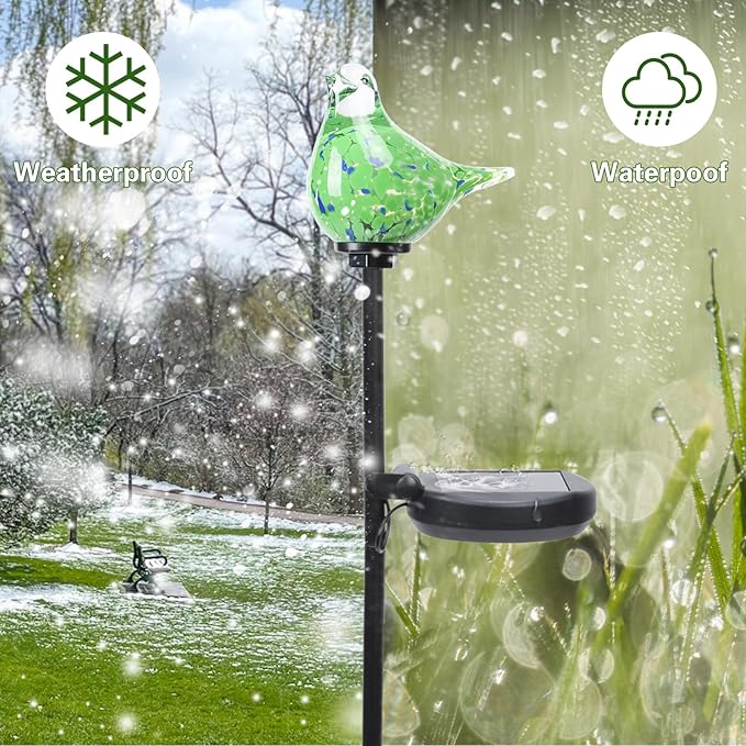 Afirst Solar Outdoor Lights Decorative Hummingbird Garden Stake Handblown Glass Stakes Outdoors Waterproof for Garden Pathway Decoration 2 Packs