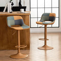YOUNIKE Bar Stools Set of 2, Boho Colorful Patchwork Barstools, Adjustable Swivel Counter Height Bar Stool Faux Leather Upholstered Barstool with Back, Compact Bar Chair for Kitchen Island, TanGreen