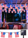 4th of July Decorations, Solar American Flag Lights Outdoor with 8 Modes, 18.8FT 25 USA Flags & 50 Red White and Blue LEDs Patriotic String Lights Waterproof for Independence Day 250th Anniversary