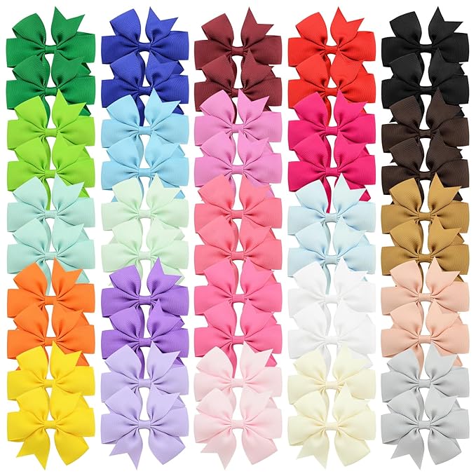 50Pcs Hair Bows for Girls Grosgrain Ribbon Pinwheel Hair Clips Toddler Hair Accessories with Alligator Clip Bow for Baby Grils Toddler Teens(3 Inch)