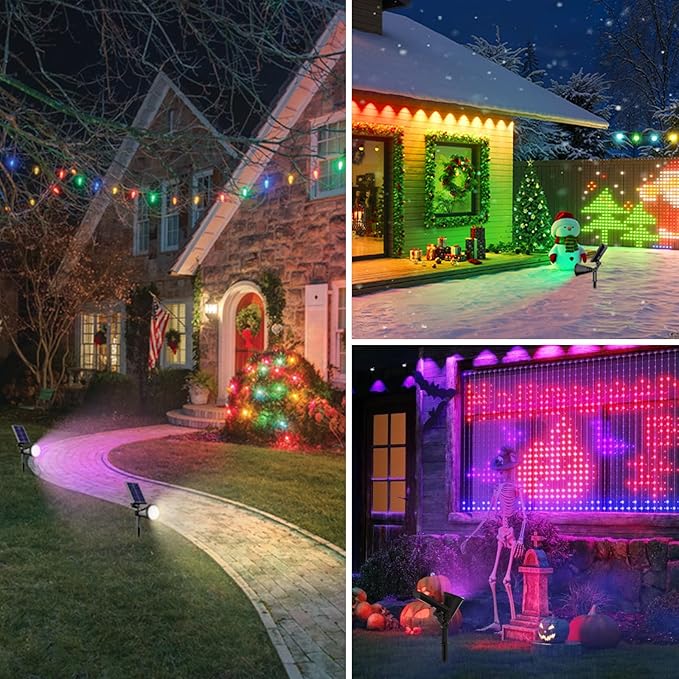 Solar Spot Lights Outdoor, Color Changing Spot Lights Outdoor 36 LEDs, Adjustable Solar Powered Multicoloured Spotlights Wall Lights for Garden Holiday Christmas Decorations-3 Pack (RGB)