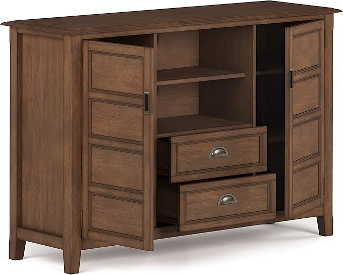 SIMPLIHOME Burlington SOLID WOOD 54 Inch Wide Transitional TV Media Stand in Rustic Natural Aged Brown for TVs up to 60 Inch, For the Living Room and Entertainment Center
