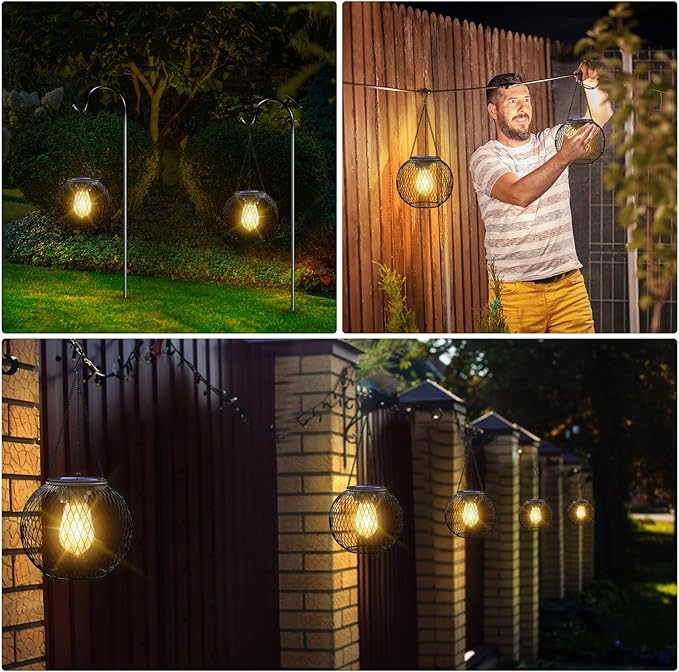 UBright Solar Lanterns Lights Outdoor Waterproof Metal Hanging Solar Powered Lights for Outside Decorative Lanterns for Garden Yard Patio Pathway, 2 Pack