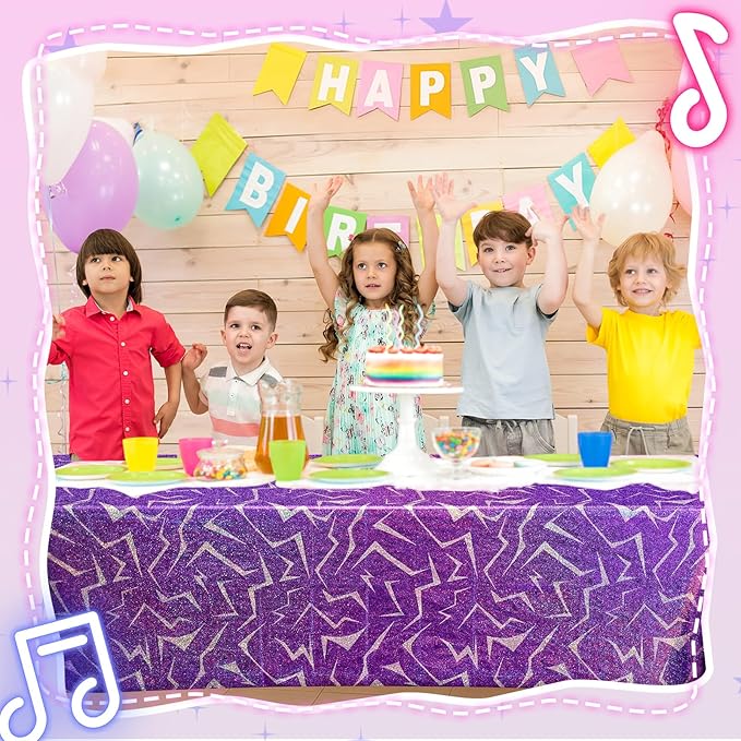Oudain 4 Pcs Kpop Theme Purple & Pink Lightning Crack Print Holographic Party Tablecloth 54 x 108 Inch Disposable Rectangle Table Cover for Anime Korean Kpop Theme Birthday Decoration