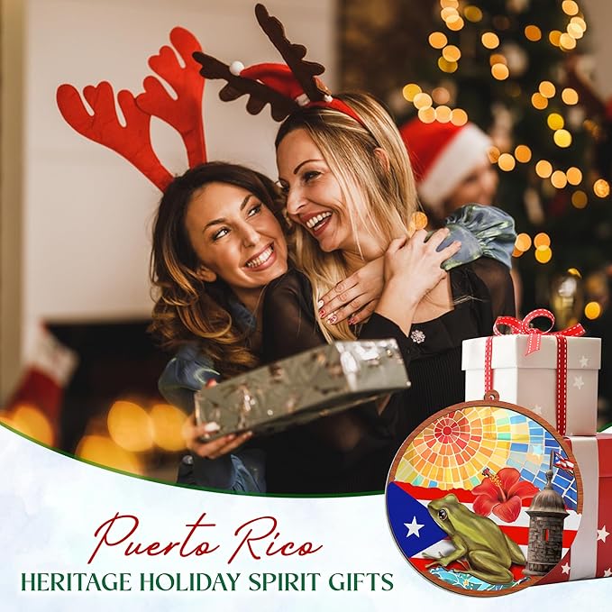 FLAGWIX Christmas Puerto Rico Gifts for Women Men - Coqui Frog Suncatcher Ornaments for Tree Decorations - Puerto Rico Christmas Ornament 2025, House Warming Gifts for Mom Dad, Friend Gift Ideas