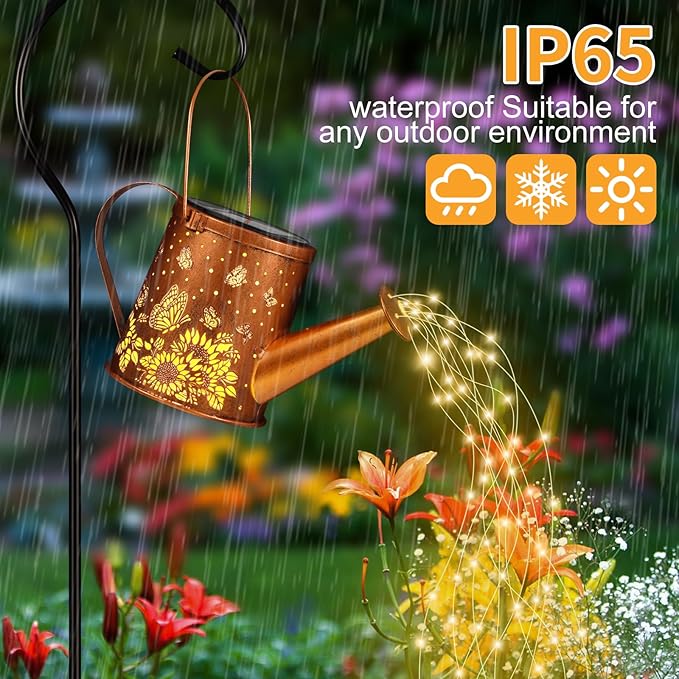Solar Watering Can Light, Solar Powered Hanging Lantern Landscape Lights, Decorative Garden for Yard Waterproof Garden Decor, Gifts for Mom, Grandma（Sunflower + Butterfly）