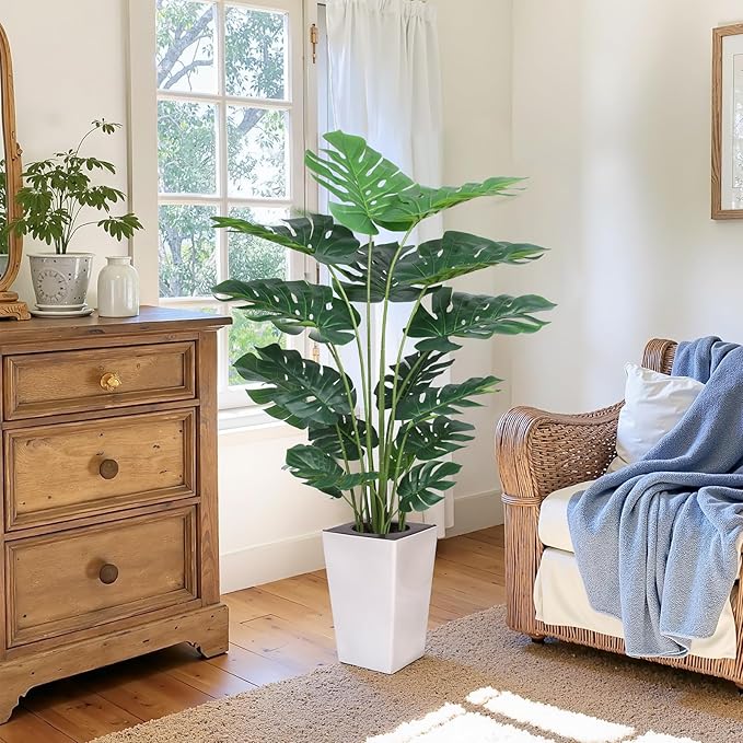 Artificial Monstera Plant 5ft, Realistic Fake Plants with Silk Leaves & Texture Trunk, Artificial Plants for Home Office Decor Indoor Outdoor Housewarming Gift