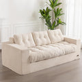 MAXYOYO 3 Seater Couch for Living Room, Boneless Couch with Tufted Cushion & Backrest, Upholstered Floor Sofa with Armrests, Sofa in A Box, No Assembly Required, Beige
