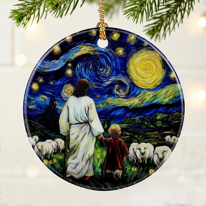 Jesus with Child Ornament, Starry Night Ornament, Christian Christmas Ornaments, Religious Christmas Decorations, Christian Home Decor, Christian Gift, Religious Gifts, Gifts for Christians