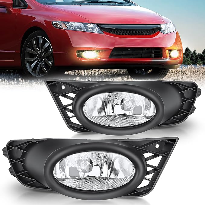 Nilight Fog Light Assembly Compatible with 2009 2010 2011 Honda Civic Sedan 4 Door with Clear Lens Fog Lamps Replacement H11 12V 55W Bulbs