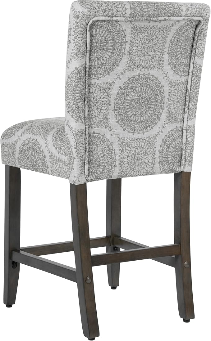 HomePop Upholstered Counter Height Barstool, 24-Inch, Gray Medallion