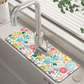 Colorful Floral Leaves Berries Kitchen Sink Splash Guard Mat Absorbent Fast