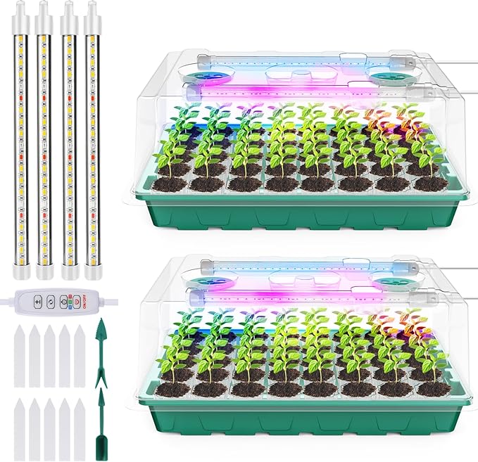 80 Cells Seed Starter Trays with Grow Lights, Color Change Grow Lights for Seed Starting Kit, 3 Timming Set, Plant Growing Kit for Gardeners，Germination Trays Kits